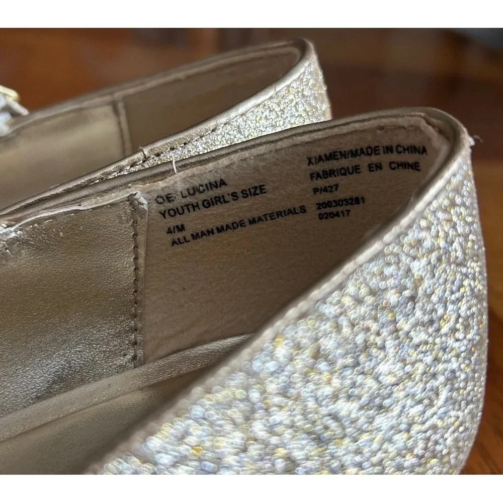Olive‎ & Edie Lucina Mary Jane Youth Girls Size 4 Gold Glitter Heel Dressy Glam